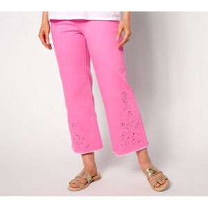 Isaac Mizrahi Live! Women's Pants Sz 12 True Denim Crop Wide Leg Pink A644001